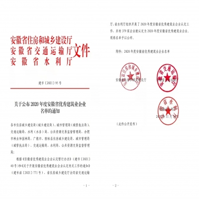 喜报:绿叶集团荣获“2020年度安徽省优秀建筑业企业”称号
