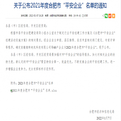 喜报:绿叶集团荣获2021年度合肥市“平安企业”称号