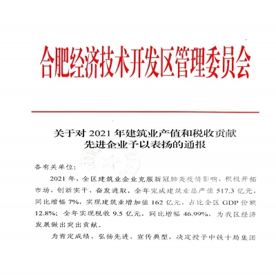 喜报:绿叶集团获评2021年度“建筑业产值贡献先进企业”称号